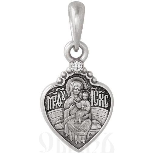 образок «икона божией матери «всецарица», золото 585 проба белое с бриллиантом (арт. 202.623-3)